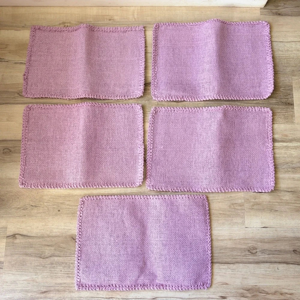 Vtg Lavender Purple Woven Raffia Placemats Set of 5 Boho Rustic Table Mats 17x12